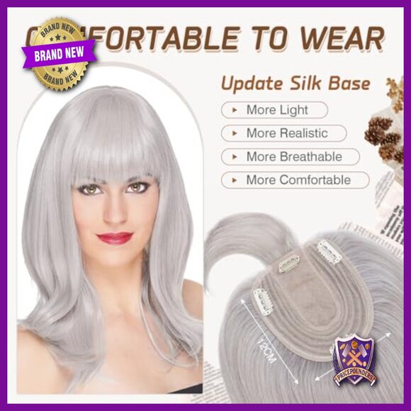 Real Human Hair Topper with Bangs for Thinning Hair - Silk Base - 6 Inch main image 4
